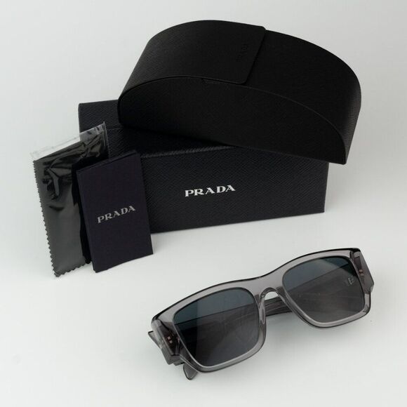 NEW Prada PR10ZSF 16Z70B Transparent Asphalt Dark Grey Square Unisex Sunglasses - Picture 11 of 11
